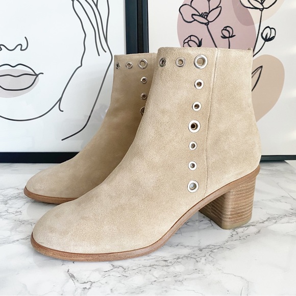Rag & Bone Willow Sand Suede Block Heel Grommet Ankle Boots 9 - Picture 2 of 12
